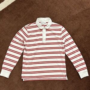 FRAME Red and White Striped Long Sleeve Polo slim size M